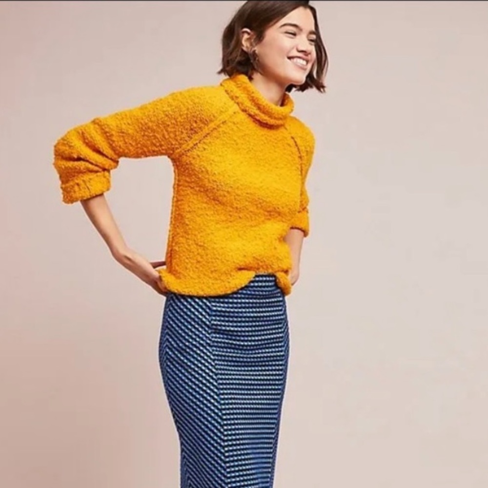 Anthropologie Moth Juliette Turtleneck Chunky Knit Sweater in Mango size X-Small